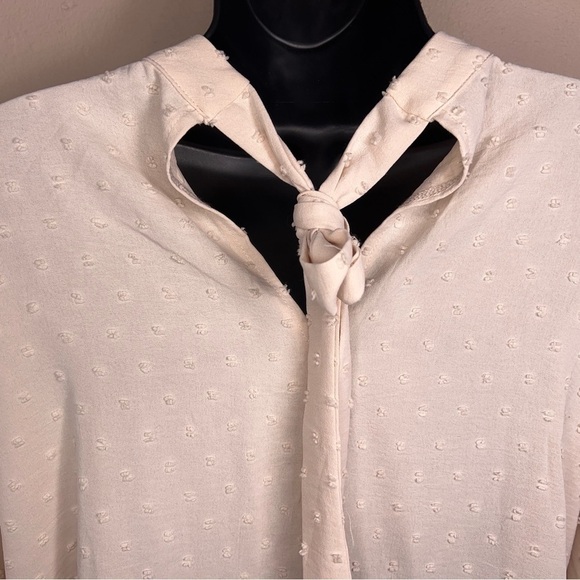 1X PASTEL PINK DOT TEXTURE BLOUSE MOCK NECK HALF SLEEVE - Picture 4 of 10